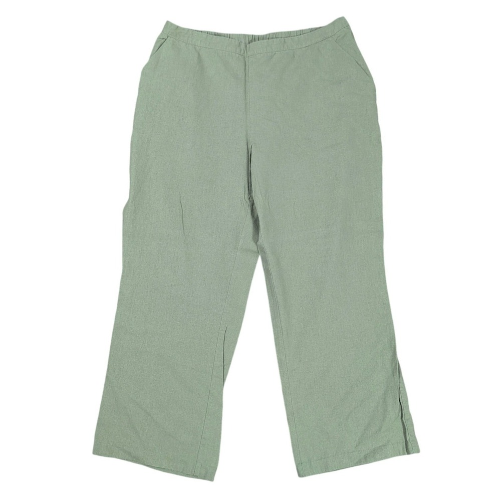 Chadwicks Pants Womens 18W Green Linen Blend Straight Leg Casual 49-3802-3